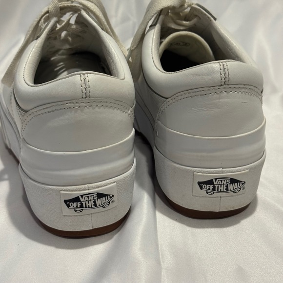 Vans Old Skool Stacked White Leather Platform Sneakers Womens 7.5 - Picture 6 of 12